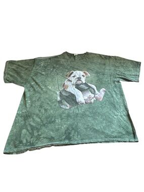 Vintage Bulldog T Shirt Tie Dye Green Graphic Tee Mens 2XL XXL